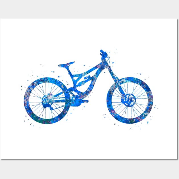 Downhill mountain bike watercolor  blue Wall Art by Yahya Art